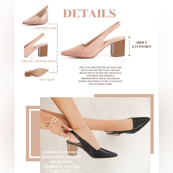 NEW WOMEN’S PINK POINTY TOE BLOCK HEEL SLING BACK PULL ON PARTY SHOES SIZE 8.5 - Picture 9 of 10